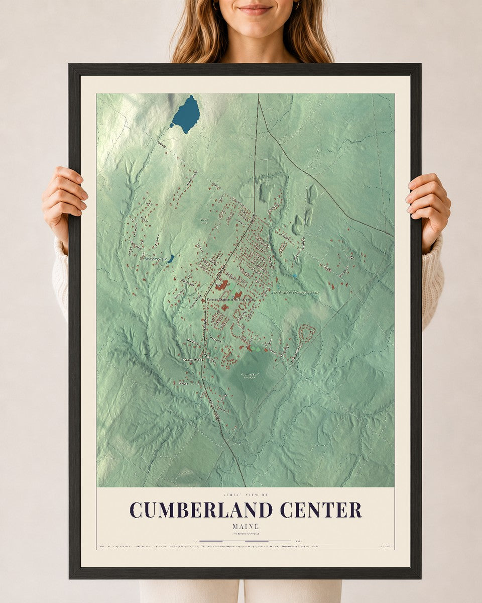 Cumberland Center, Maine map print - 24 x 36 black Ayous wood frame
