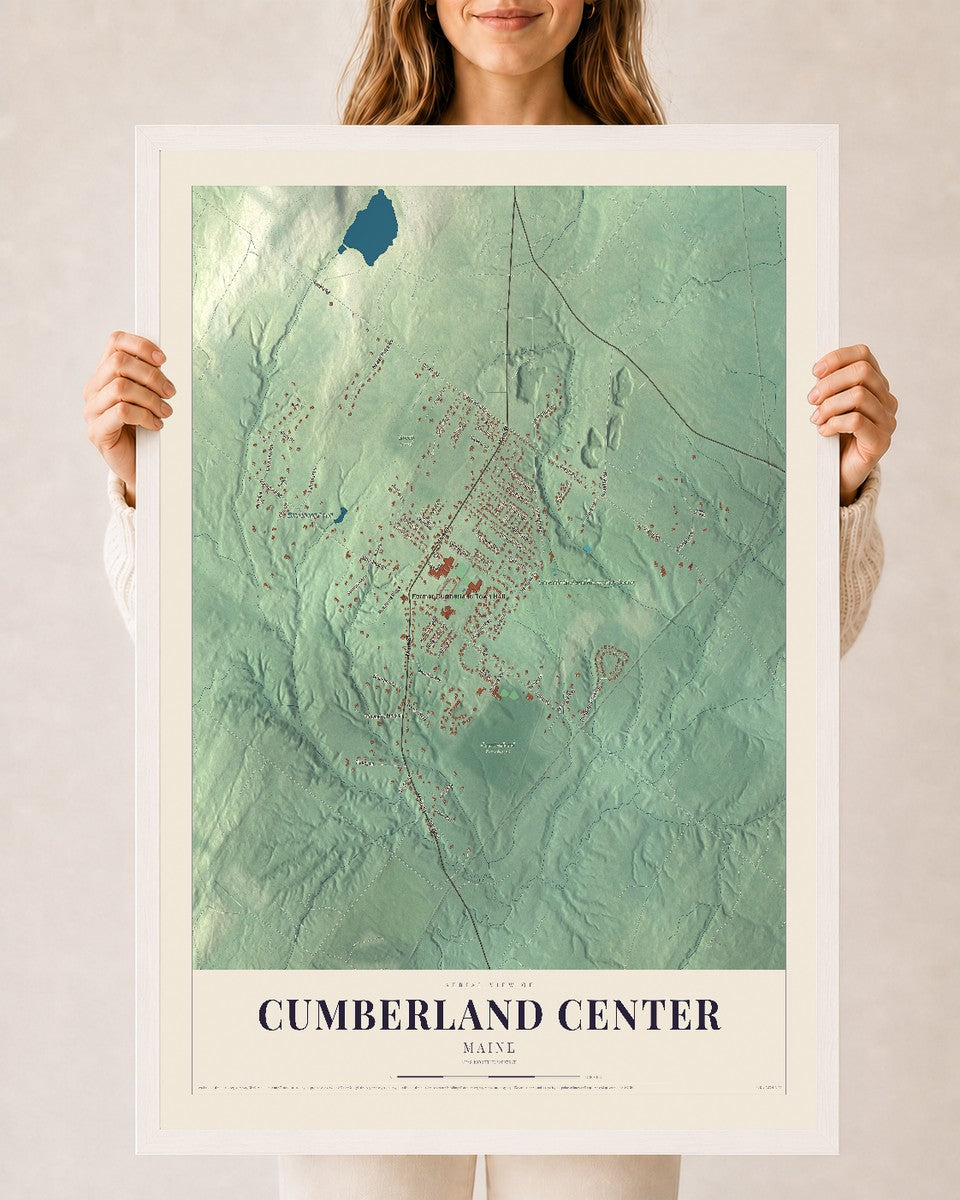 Cumberland Center, Maine map print - 24 x 36 white Ayous wood frame
