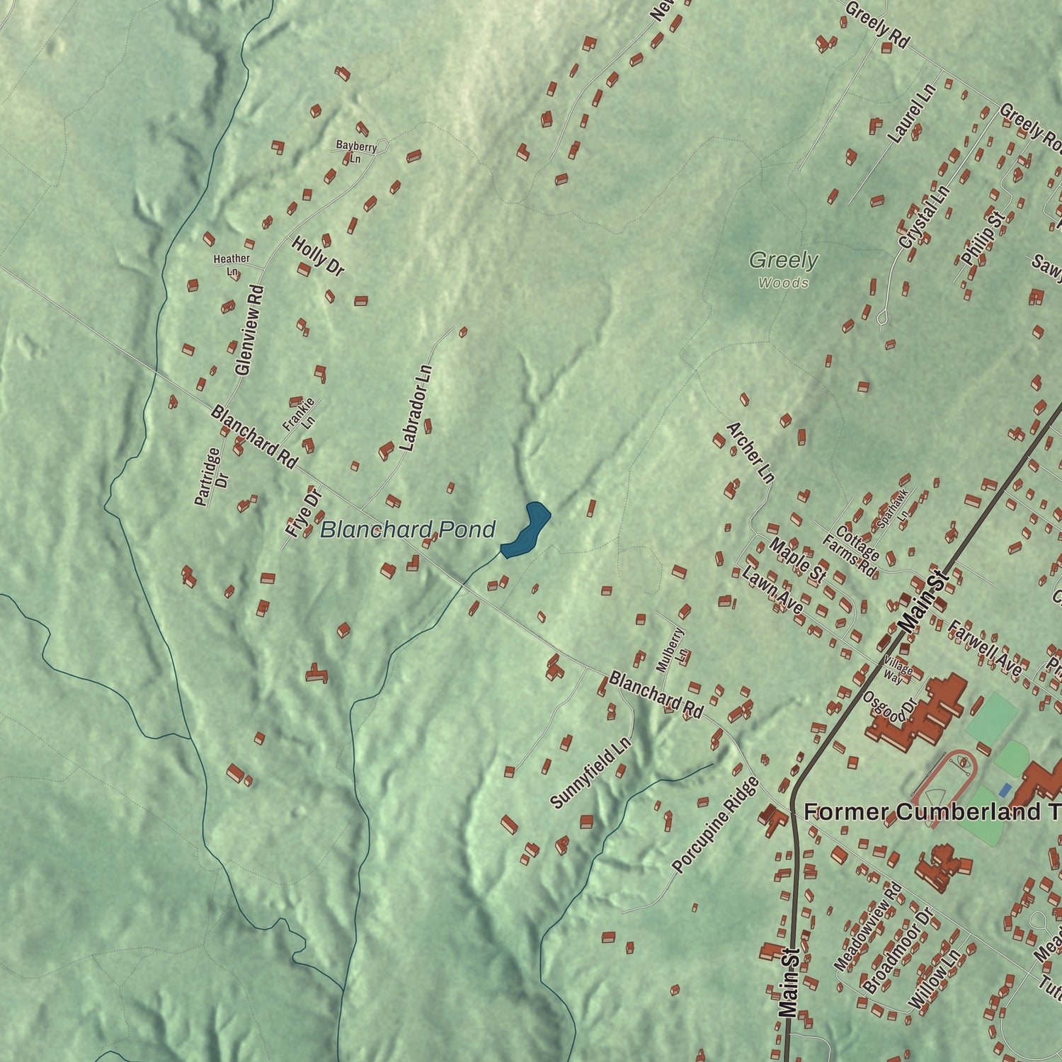 Terrain and local geography detail from the Cumberland Center, Maine map