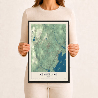 Cumberland, Maine map print - 12 x 18 black Ayous wood frame