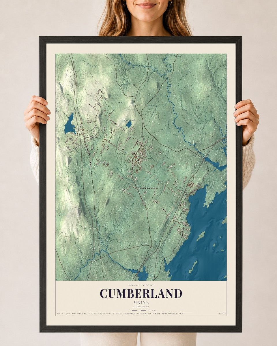 Cumberland, Maine map print - 24 x 36 black Ayous wood frame