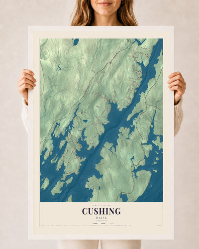 Cushing, Maine map print - 24 x 36 white Ayous wood frame
