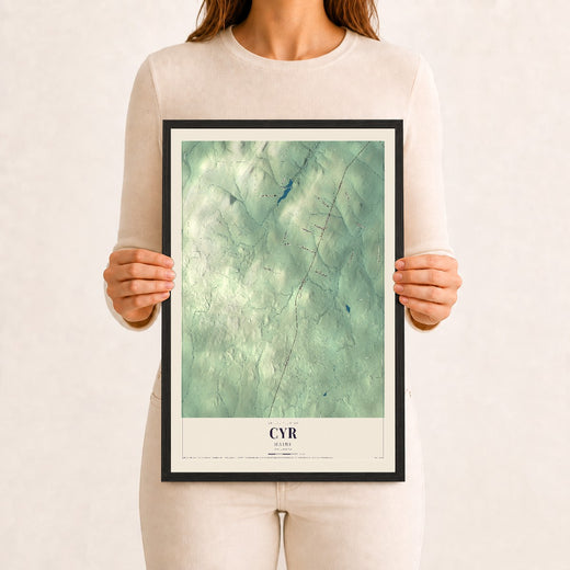 Map of Cyr, Maine, 12 x 18 inch print in a black wood frame