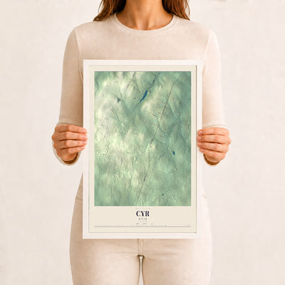 Cyr, Maine map print - 12 x 18 white Ayous wood frame