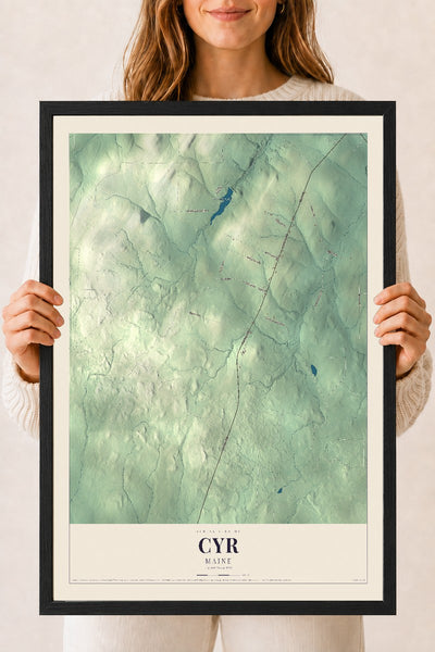 Cyr, Maine map print - 18 x 24 black Ayous wood frame