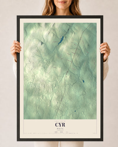 Cyr, Maine map print - 24 x 36 black Ayous wood frame