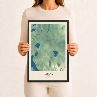 Dallas, Maine map print - 12 x 18 black Ayous wood frame