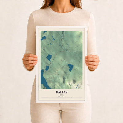 Dallas, Maine map print - 12 x 18 white Ayous wood frame