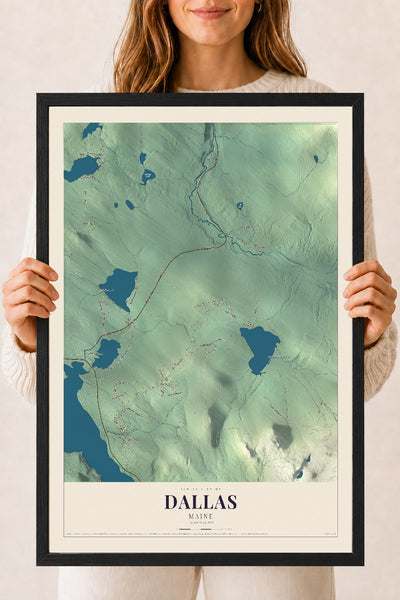 Dallas, Maine map print - 18 x 24 black Ayous wood frame
