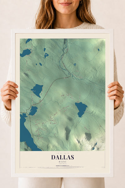 Dallas, Maine map print - 18 x 24 white Ayous wood frame