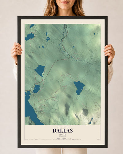 Dallas, Maine map print - 24 x 36 black Ayous wood frame