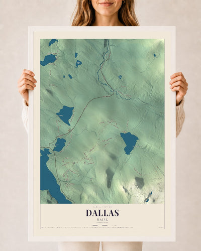 Dallas, Maine map print - 24 x 36 white Ayous wood frame