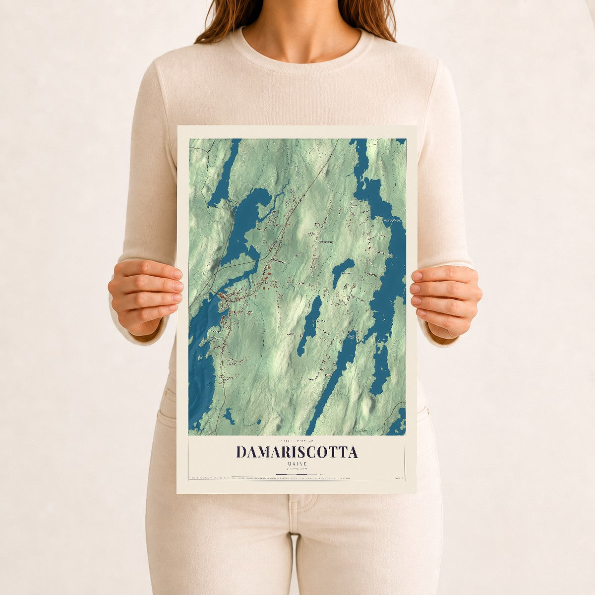 Damariscotta, Maine map print - 12 x 18 archival matte print