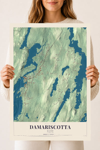 Damariscotta, Maine map print - 18 x 24 archival matte print
