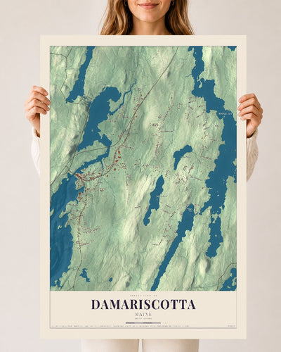 Damariscotta, Maine map print - 24 x 36 archival matte print