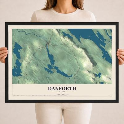 Danforth, Maine map print - 18 x 24 black Ayous wood frame