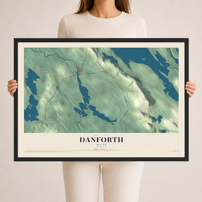 Danforth, Maine map print - 24 x 36 black Ayous wood frame