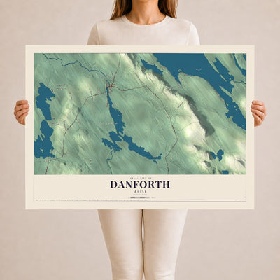 Danforth, Maine map print - 24 x 36 archival matte print