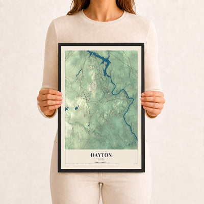 Dayton, Maine map print - 12 x 18 black Ayous wood frame