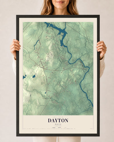 Dayton, Maine map print - 24 x 36 black Ayous wood frame