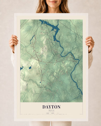 Dayton, Maine map print - 24 x 36 white Ayous wood frame