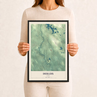 Deblois, Maine map print - 12 x 18 black Ayous wood frame