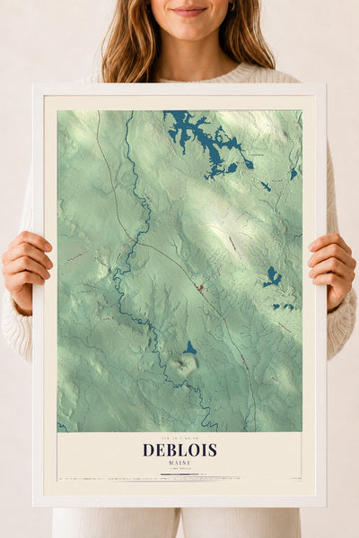 Deblois, Maine map print - 18 x 24 white Ayous wood frame