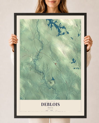 Deblois, Maine map print - 24 x 36 black Ayous wood frame