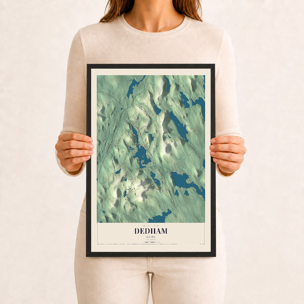 Dedham, Maine map print - 12 x 18 black Ayous wood frame