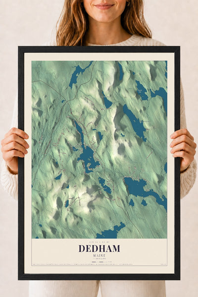 Dedham, Maine map print - 18 x 24 black Ayous wood frame