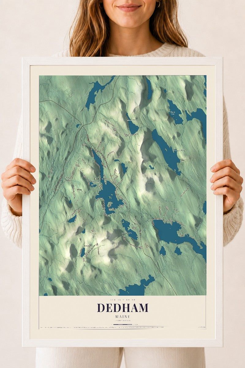 Dedham, Maine map print - 18 x 24 white Ayous wood frame