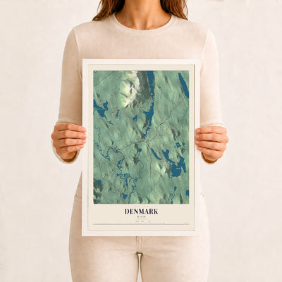 Denmark, Maine map print - 12 x 18 white Ayous wood frame