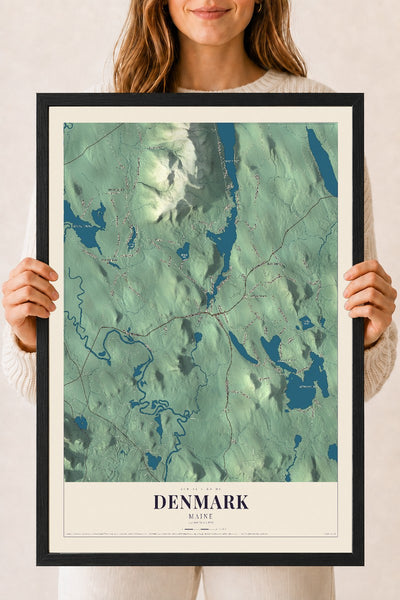 Denmark, Maine map print - 18 x 24 black Ayous wood frame