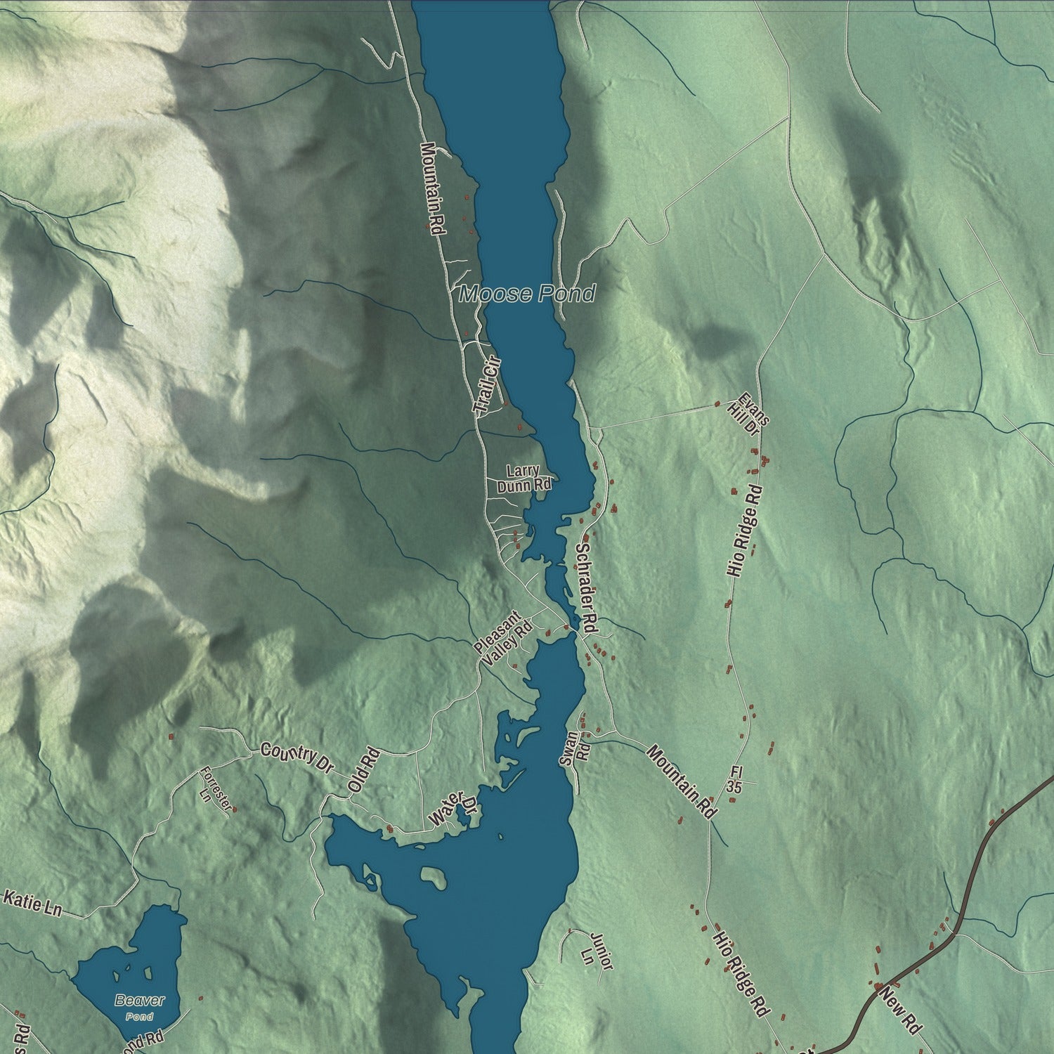 Terrain and local geography detail from the Denmark, Maine map