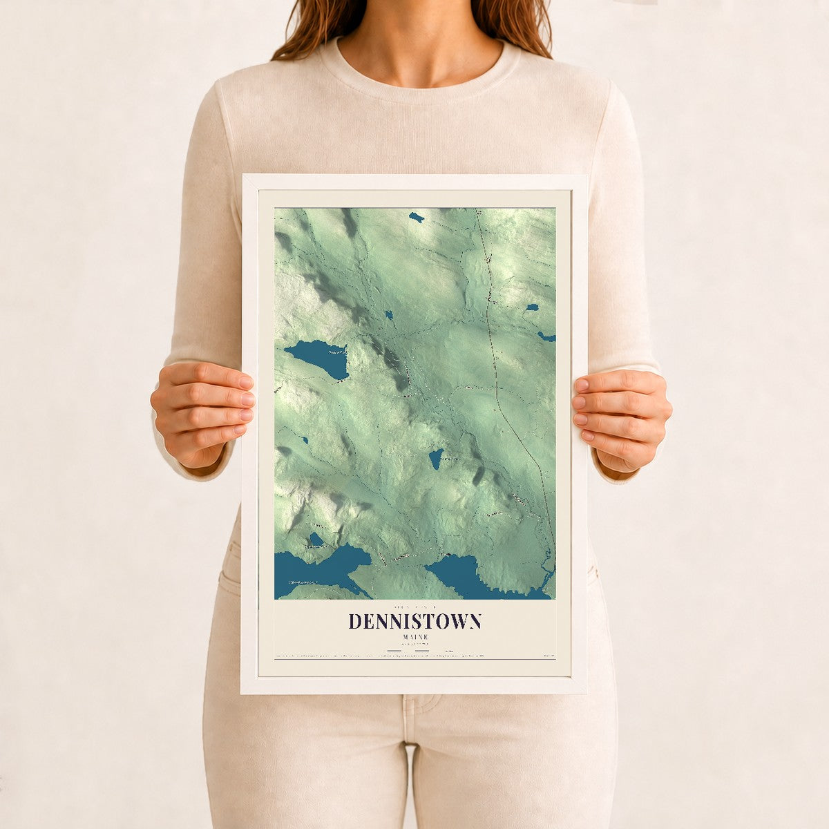 Dennistown, Maine map print - 12 x 18 white Ayous wood frame