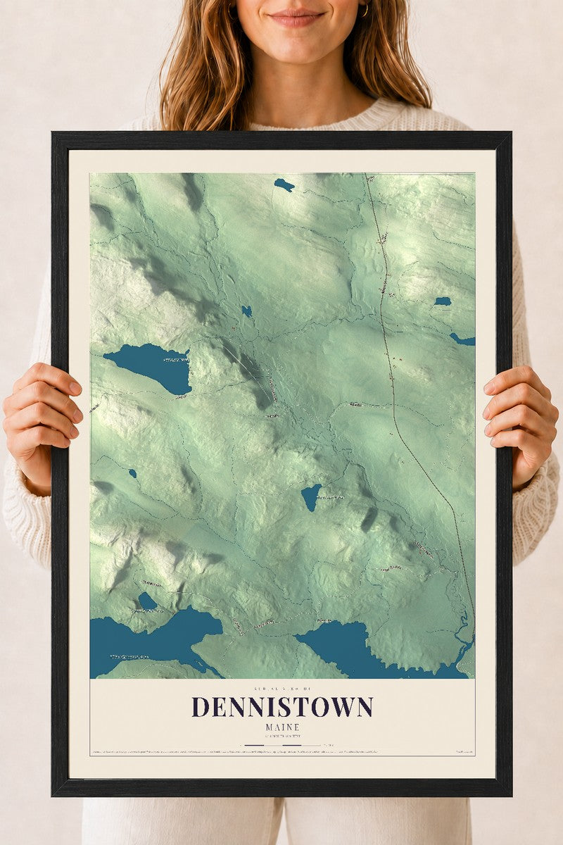 Dennistown, Maine map print - 18 x 24 black Ayous wood frame