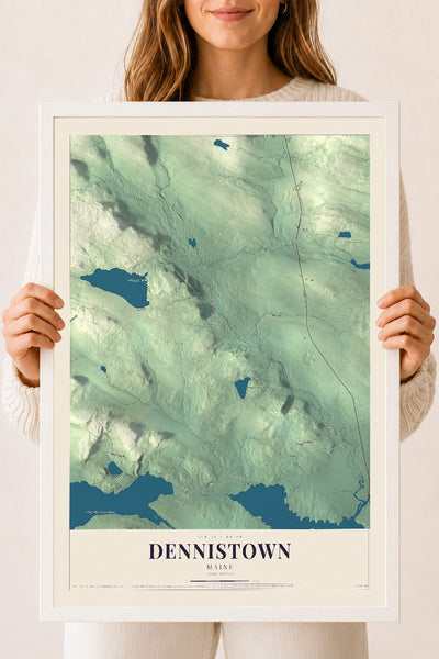 Dennistown, Maine map print - 18 x 24 white Ayous wood frame