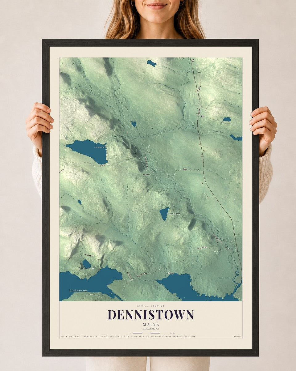 Dennistown, Maine map print - 24 x 36 black Ayous wood frame