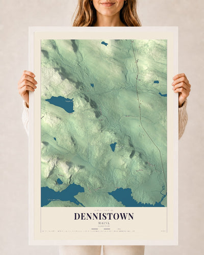 Dennistown, Maine map print - 24 x 36 white Ayous wood frame