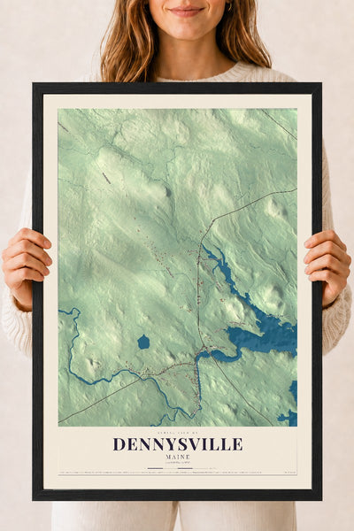 Dennysville, Maine map print - 18 x 24 black Ayous wood frame