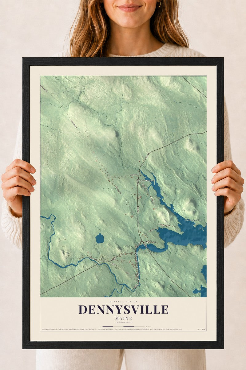 Dennysville, Maine map print - 18 x 24 black Ayous wood frame