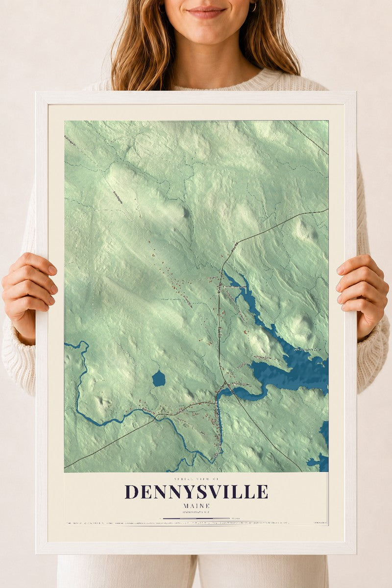 Dennysville, Maine map print - 18 x 24 white Ayous wood frame