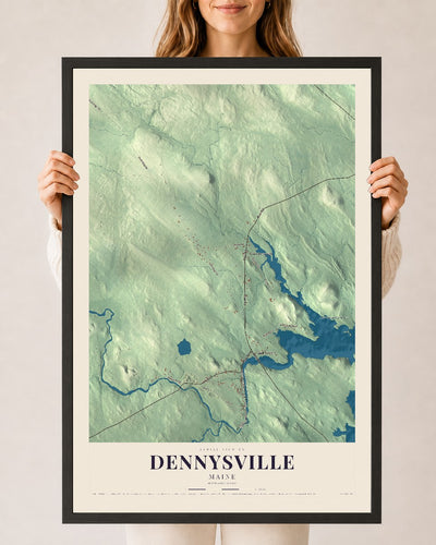 Dennysville, Maine map print - 24 x 36 black Ayous wood frame
