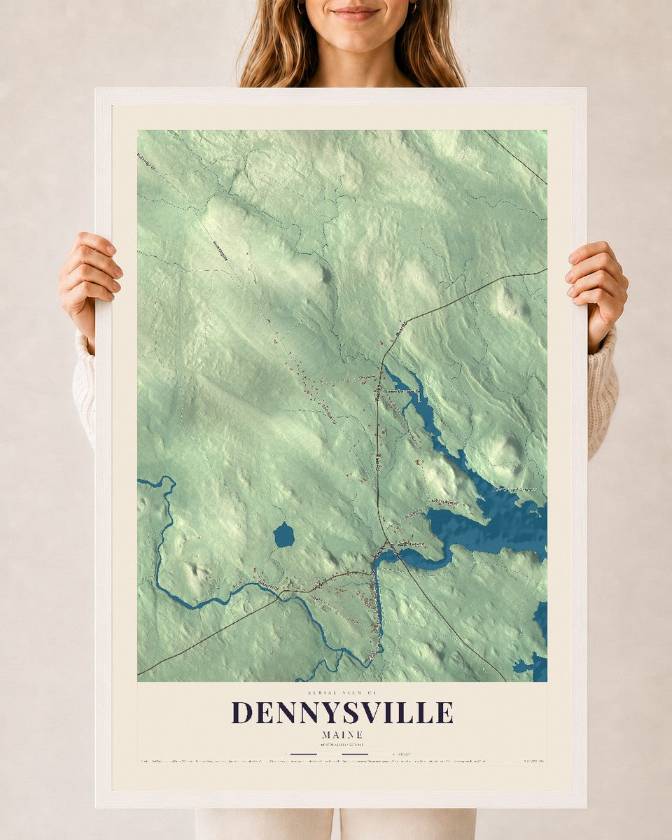 Dennysville, Maine map print - 24 x 36 white Ayous wood frame
