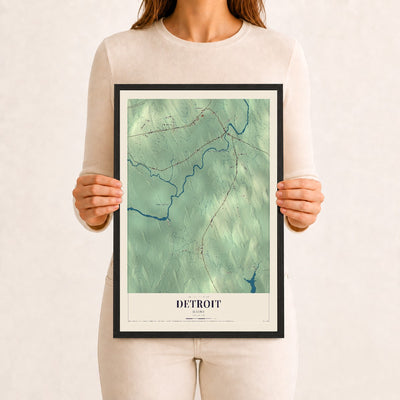 Detroit, Maine map print - 12 x 18 black Ayous wood frame