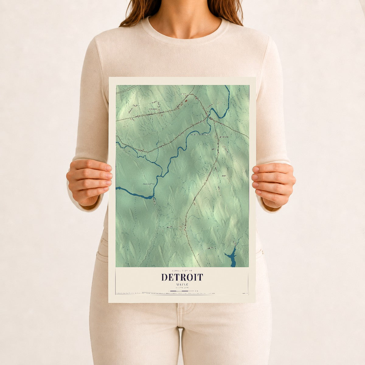 Detroit, Maine map print - 12 x 18 archival matte print