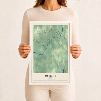 Detroit, Maine map print - 12 x 18 white Ayous wood frame