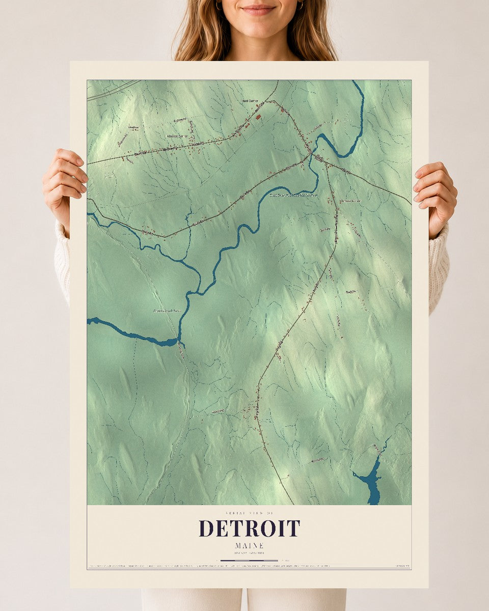 Detroit, Maine map print - 24 x 36 archival matte print