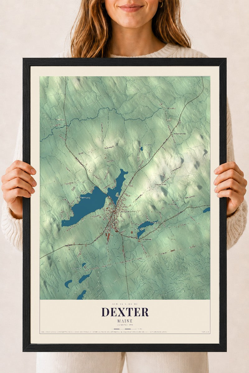 Dexter, Maine map print - 18 x 24 black Ayous wood frame