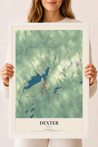 Dexter, Maine map print - 18 x 24 white Ayous wood frame